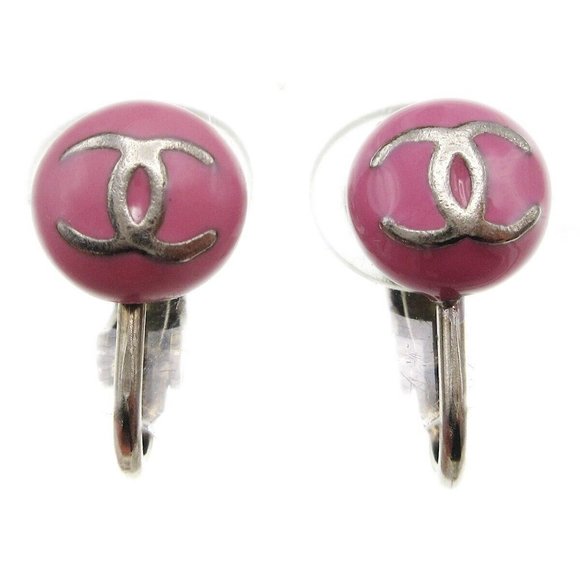 Chanel Button Earrings Clip-On Pink - Picture 1 of 5